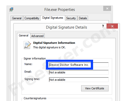 Screenshot of the Device Doctor Software Inc. certificate